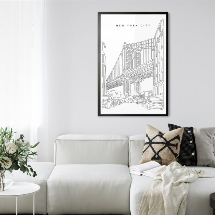 Framed Manhattan Bridge Wall Art for Living Room - Portrait