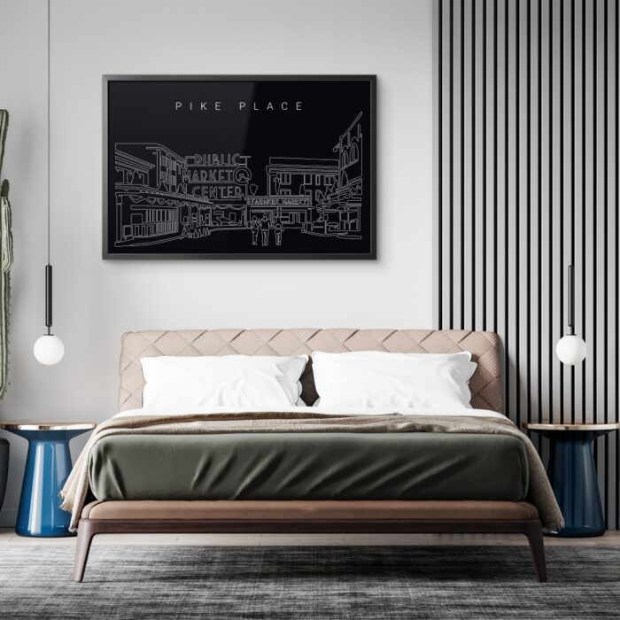 Framed Pike Place Market Wall Art for Bed Room - Dark