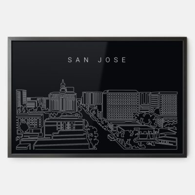 Framed San Jose Skyline Wall Art - Dark