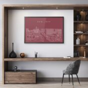 Framed San Jose Skyline Wall Art for Home Office - Dark