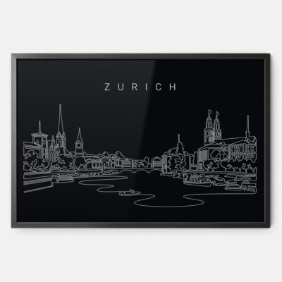 Framed Zurich Skyline Skyline Wall Art - Dark
