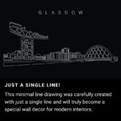 Glasgow Skyline One Line Drawing Art - Dark
