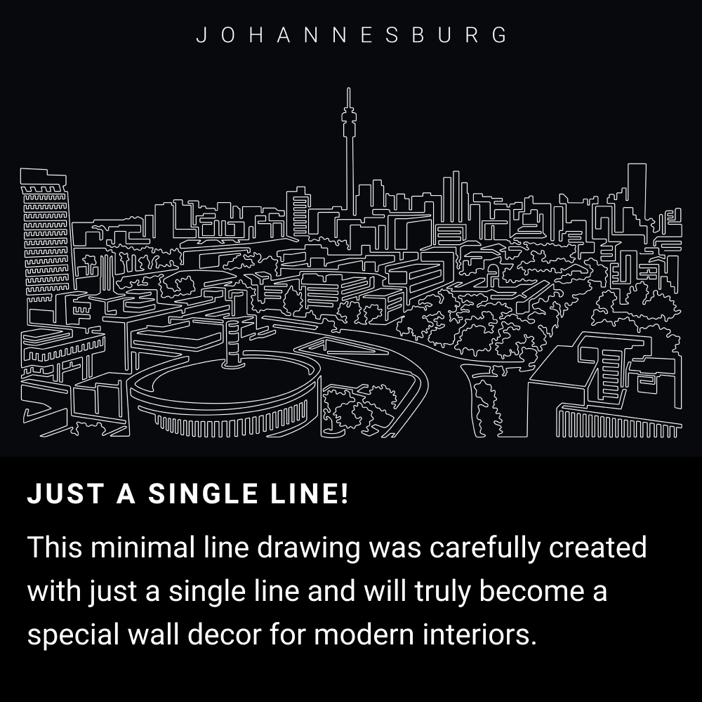 Johannesburg Skyline One Line Drawing Art - Dark