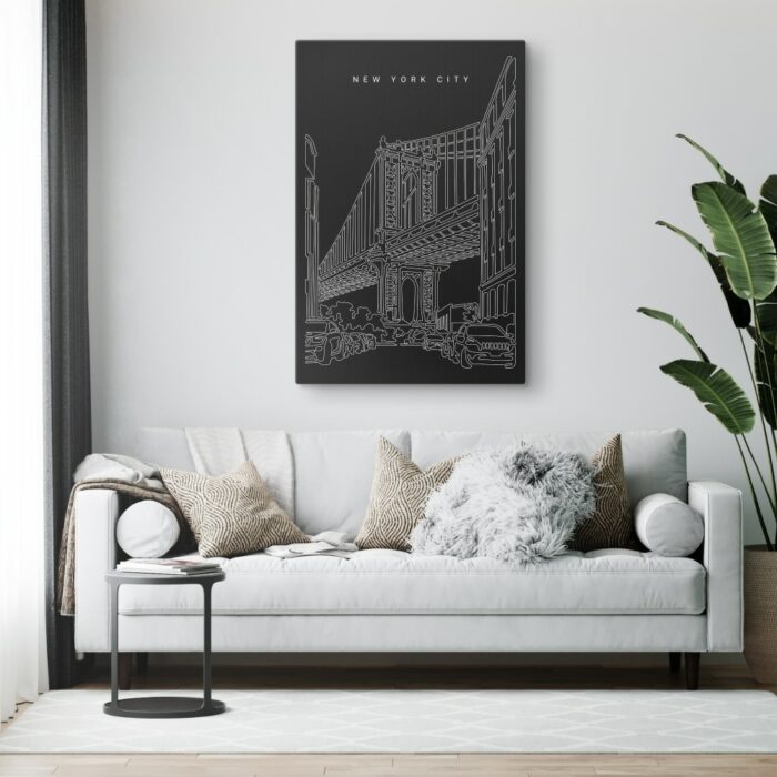 Manhattan Bridge Canvas Art Print for Living Room- Portrait - Dark
