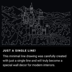 Neuschwanstein Castle One Line Drawing Art - Dark