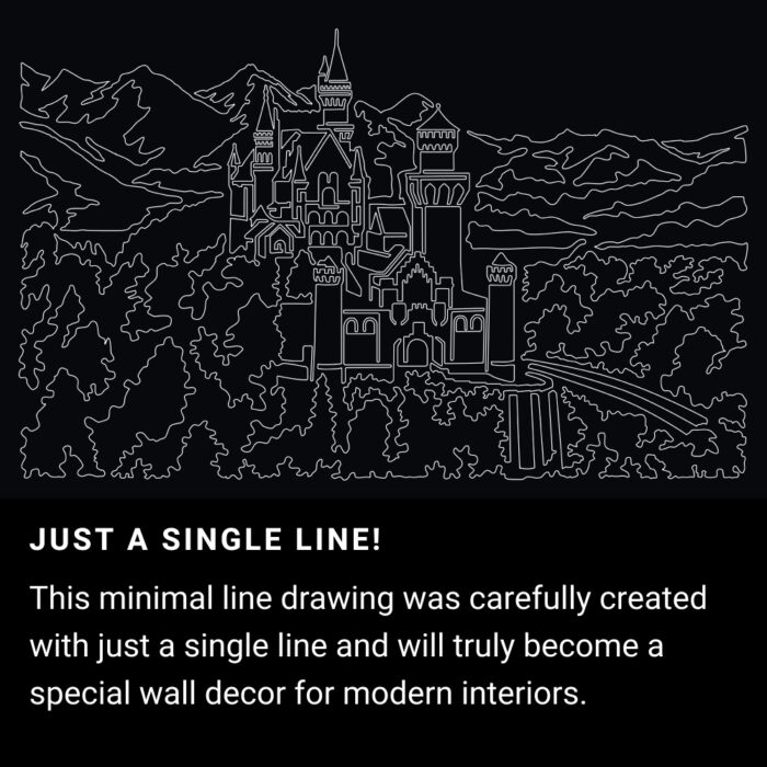 Neuschwanstein Castle One Line Drawing Art - Dark