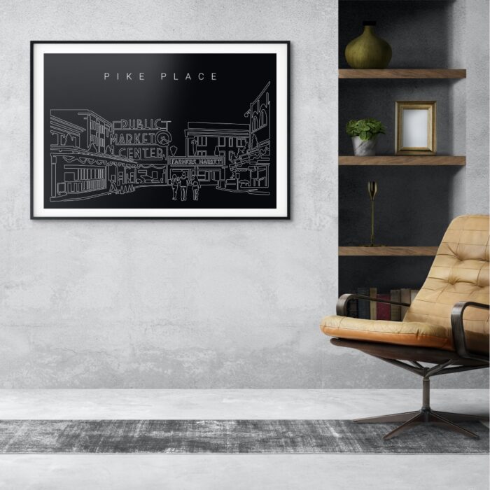 Pike Place Market Art Print for Office - Dark