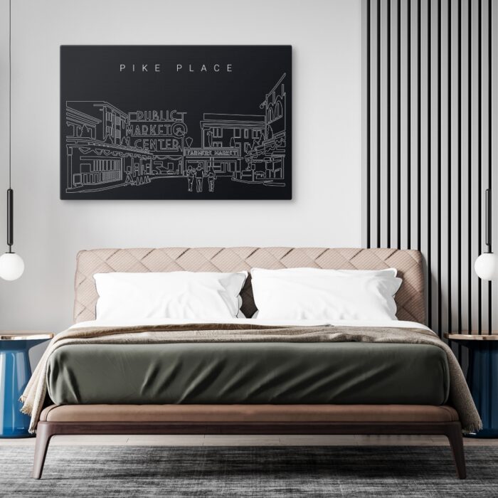 Pike Place Market Canvas Art Print - Bed Room - Dark