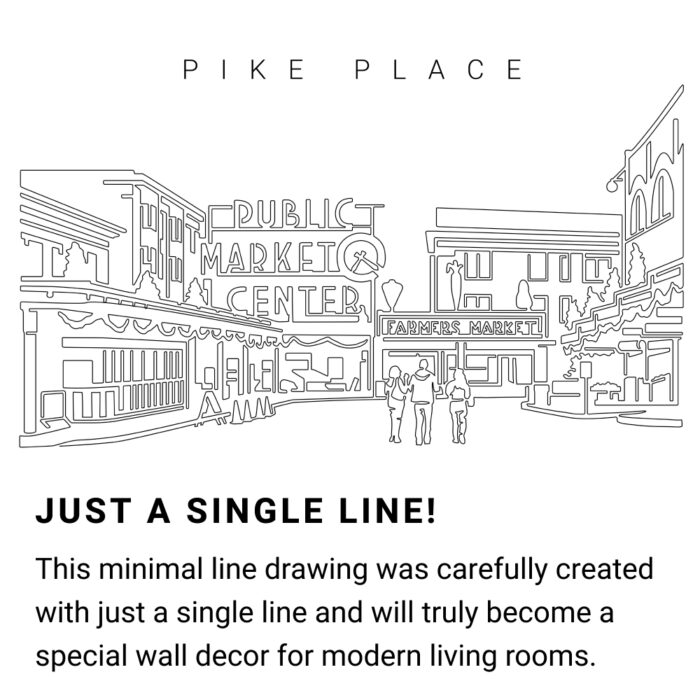 Pike Place Market Continuous Line Drawing Art Work