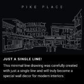 Pike Place Market One Line Drawing Art - Dark