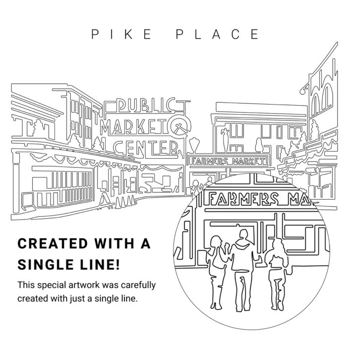 Pike Place Market Public Market Vector Art - Single Line Art Detail