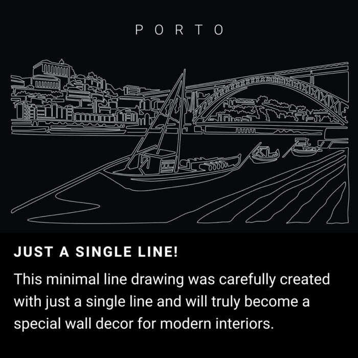 Porto One Line Drawing Art - Dark