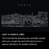 Porto Skyline One Line Drawing Art - Dark