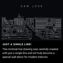 San Jose Skyline One Line Drawing Art - Dark