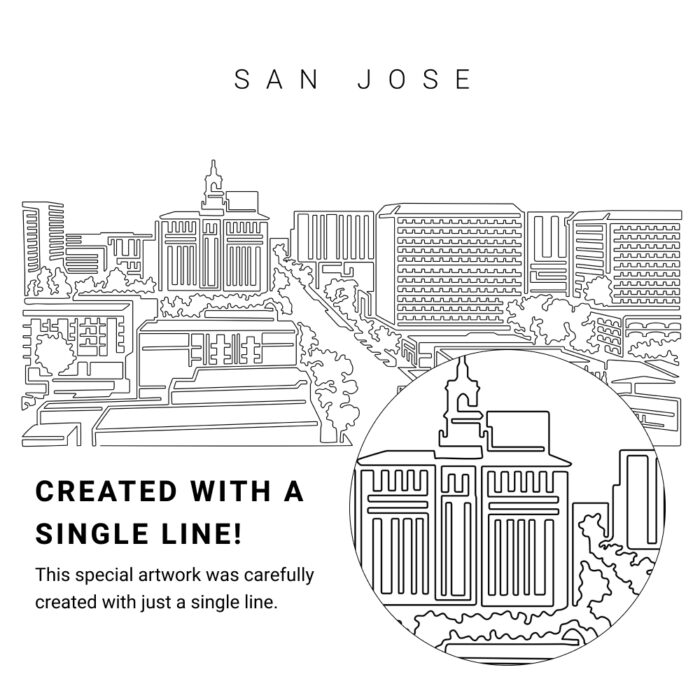 San Jose Skyline Vector Art - Single Line Art Detail