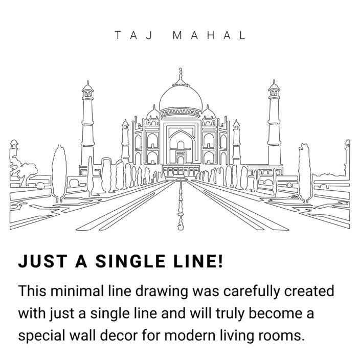 Taj Mahal Continuous Line Drawing Art Work