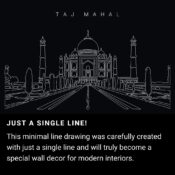 Taj Mahal One Line Drawing Art - Dark