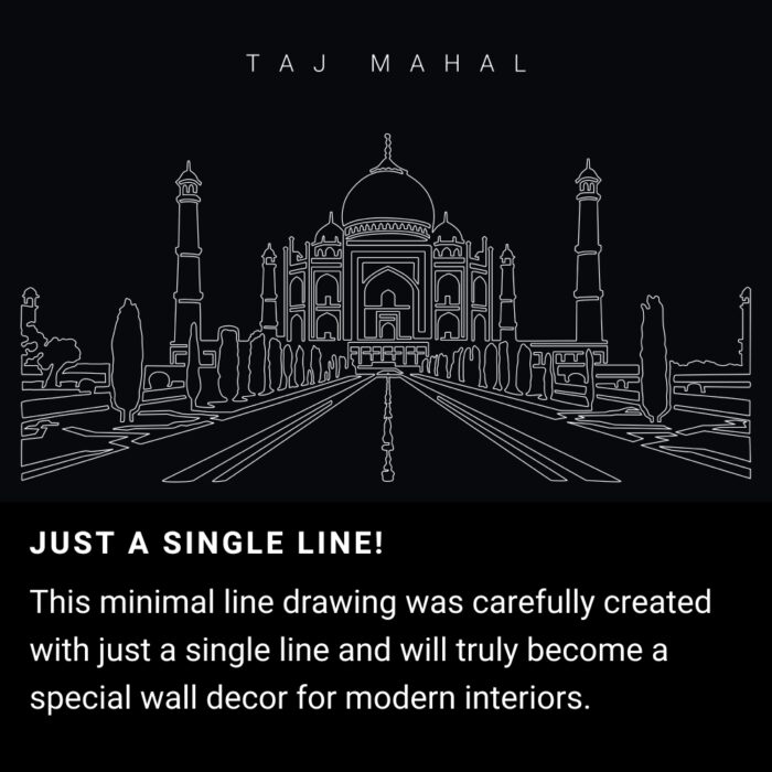Taj Mahal One Line Drawing Art - Dark