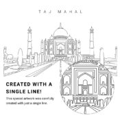 Taj Mahal Vector Art - Single Line Art Detail