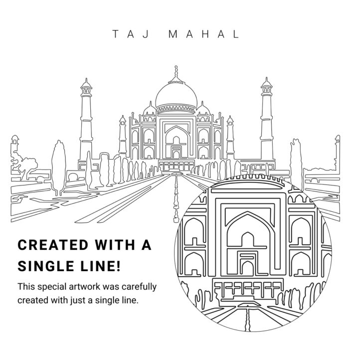 Taj Mahal Vector Art - Single Line Art Detail