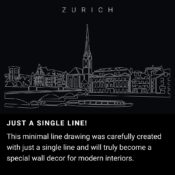 Zurich City One Line Drawing Art - Dark