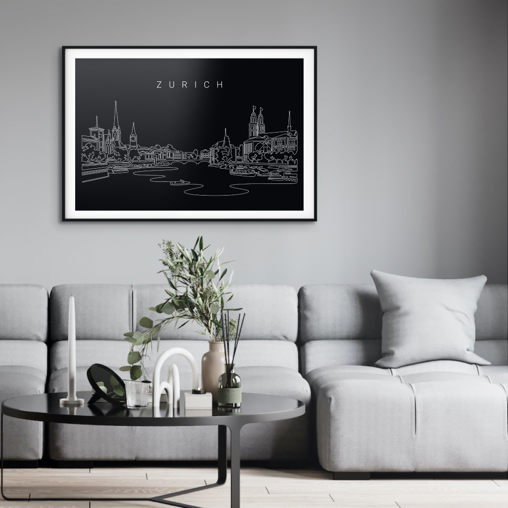 Zurich Skyline Art Print for Living Room - Dark
