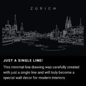 Zurich Skyline One Line Drawing Art - Dark