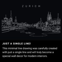 Zurich Skyline One Line Drawing Art - Dark