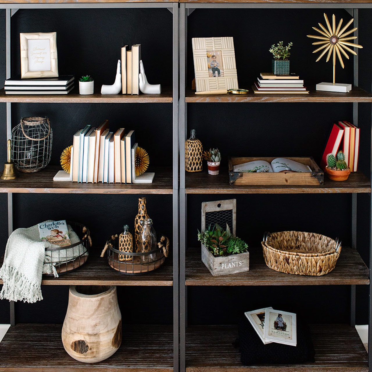 how to style a bookcase bold contrast