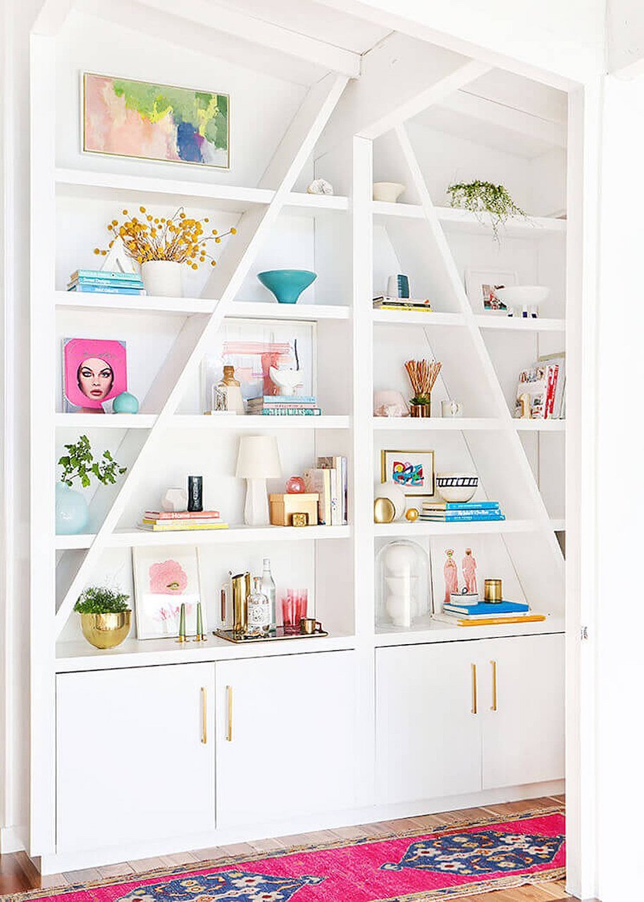 how to style a bookcase pops of color