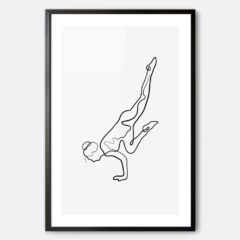 Framed Yoga Pose Line Art Print with female in Scorpion variation Pose - Portrait