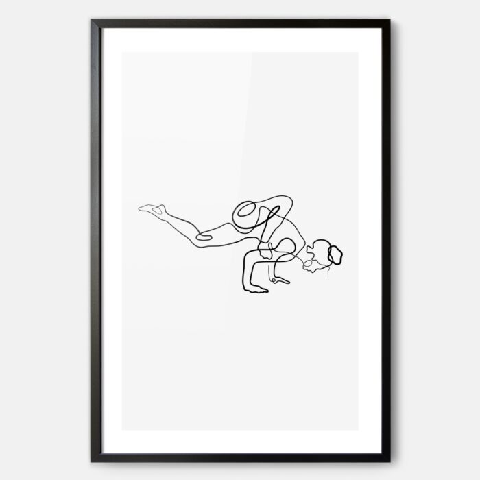 Framed Yoga Pose Line Art Print with female in Grasshopper Pose - Portrait