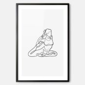Framed Yoga Pose Line Art Print with female in King Pigeon Pose - Portrait
