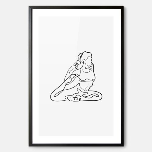 King Pigeon Yoga Pose Line Art - Framed Wall Art - Portrait