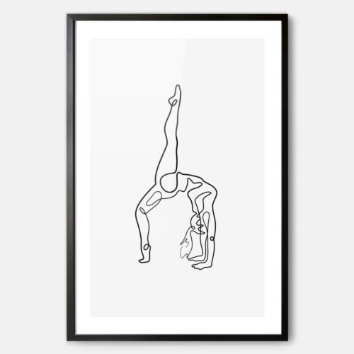 Framed Yoga Pose Line Art Print with female in One legged Bridge Pose - Portrait