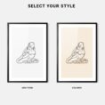 King Pigeon Yoga Pose Line Art - Framed Art Print - Color Style