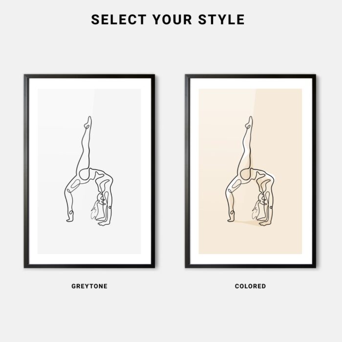 One legged Bridge Yoga Pose Line Art - Framed Art Print - Color Style
