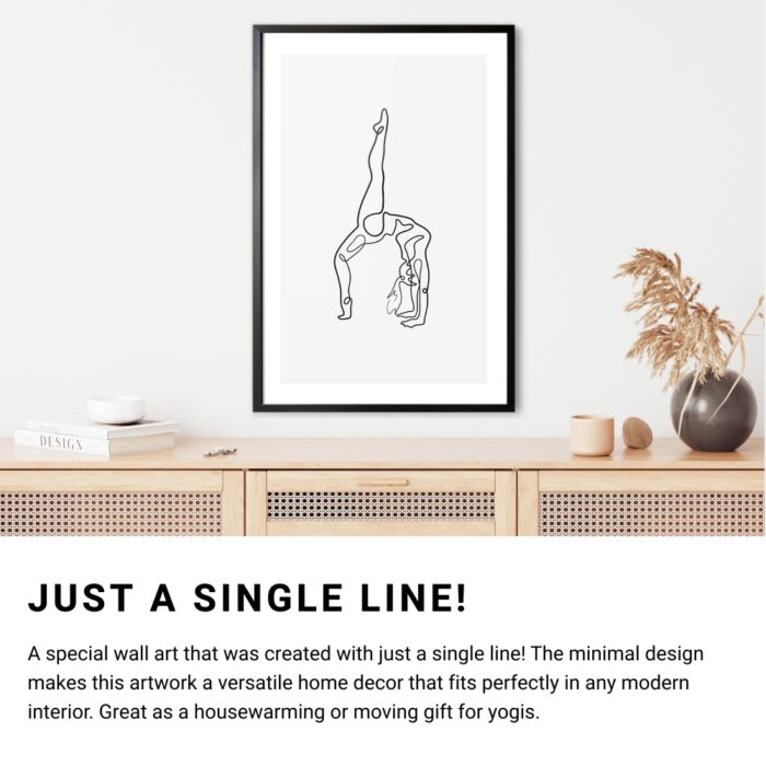 One legged Bridge Yoga Pose Single Line Art - Framed Poster - Portrait