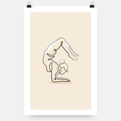 Scorpion Yoga Pose Line Art Print - Colored - Portrait
