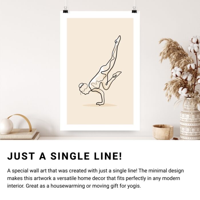 Scorpion Yoga Pose Single Line Art Drawing - Portrait