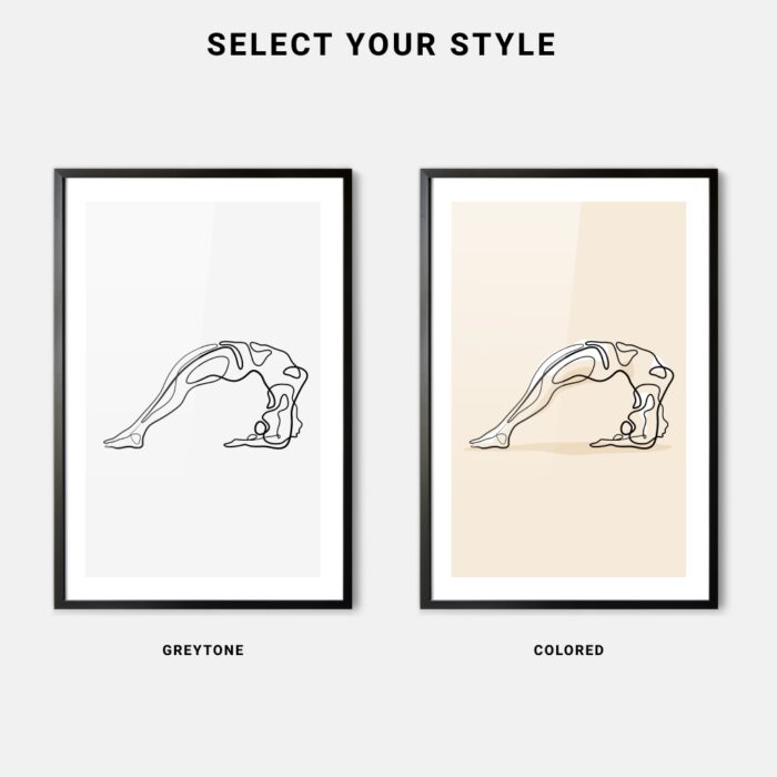 Upward Facing Two-Foot Staff Yoga Pose Line Art - Framed Art Print - Color Style