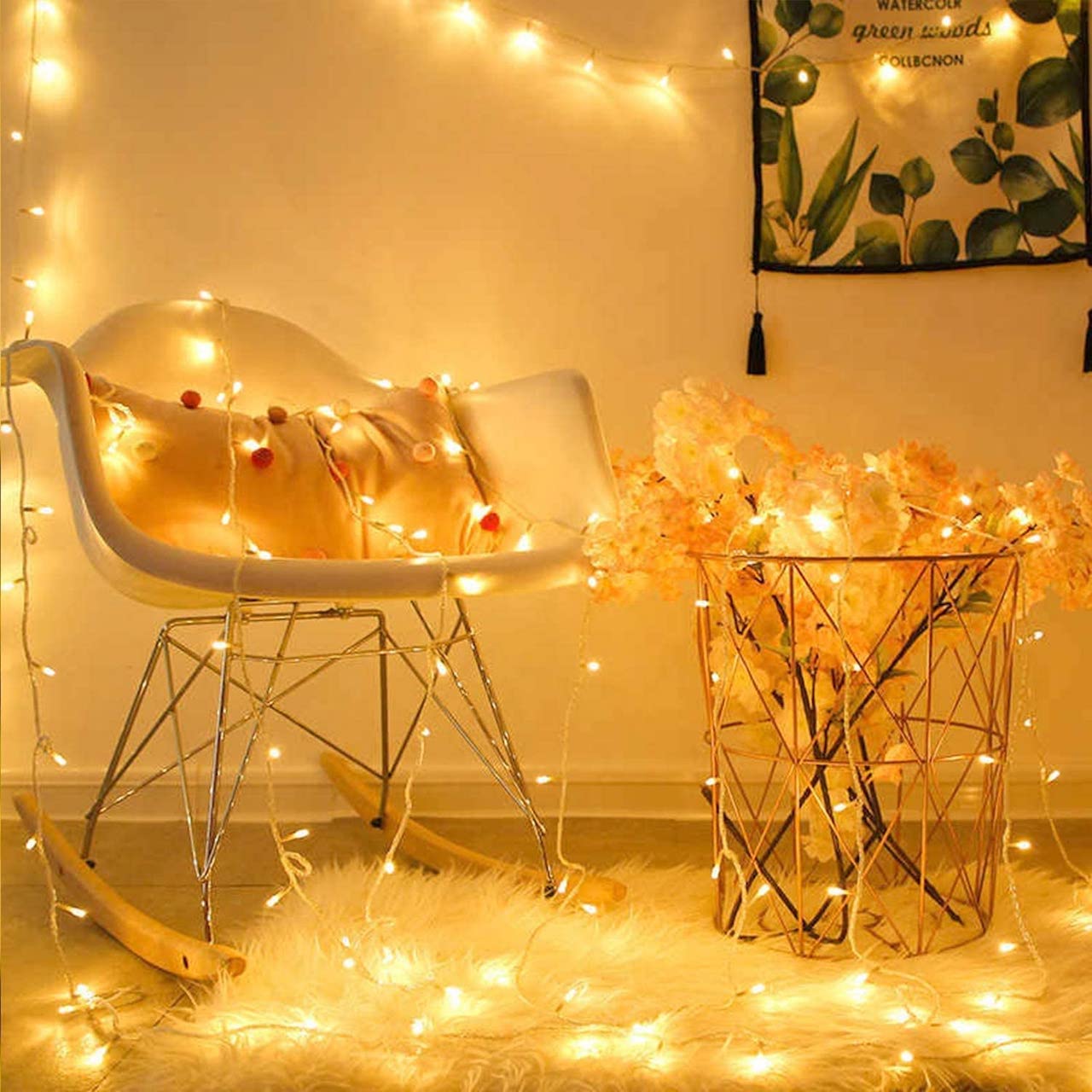 cozy autumn decor yellow fairy lights