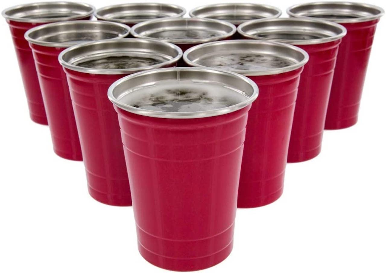 emma chamberlain house stainless steel beer pong cups