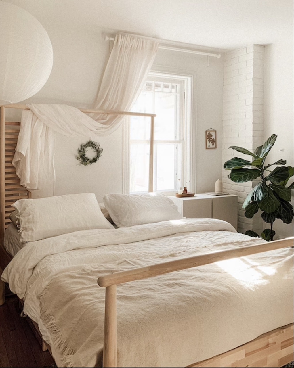 japandi design style bedroom linens natural light