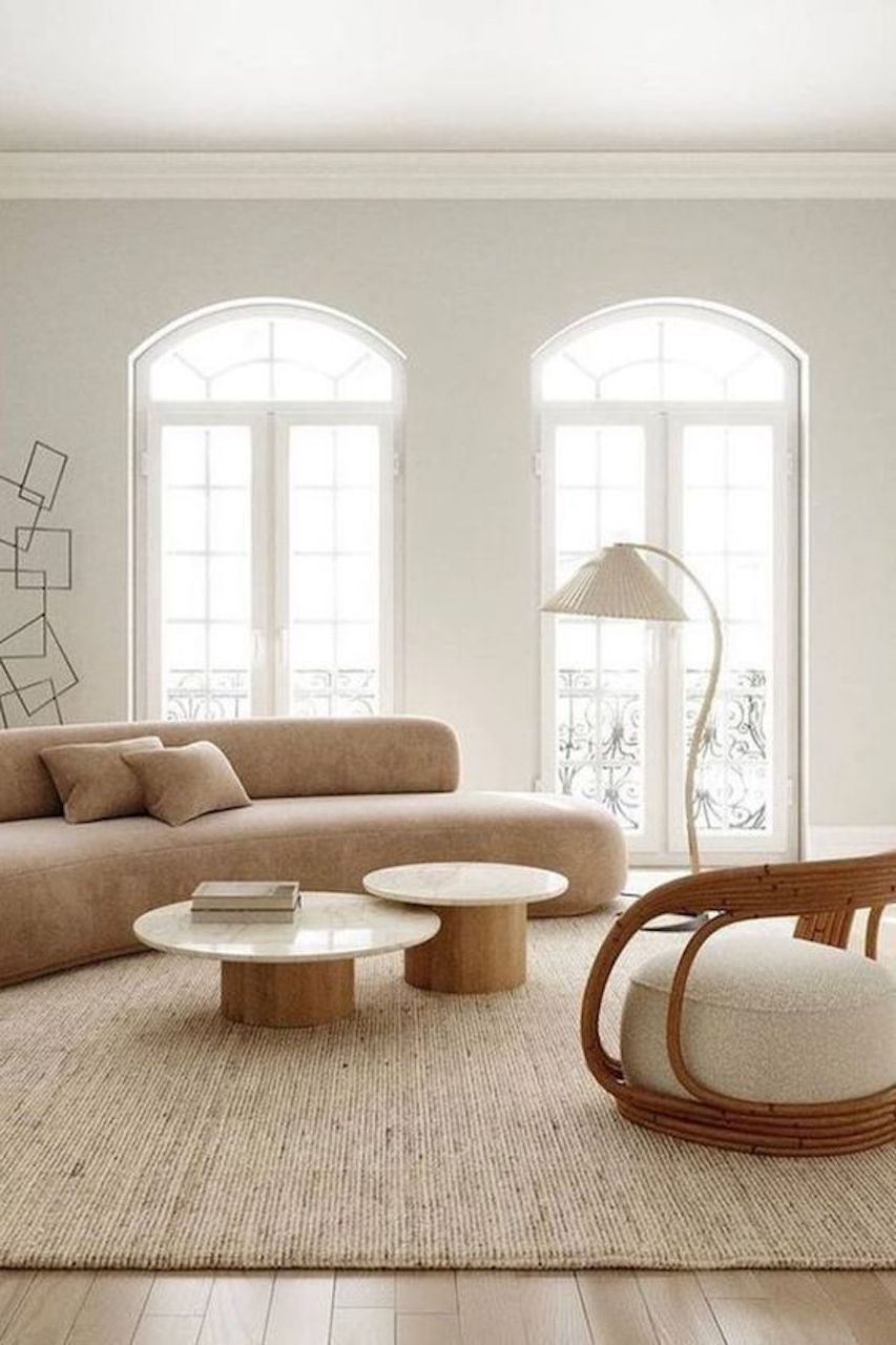 japandi design style living room curved furniture