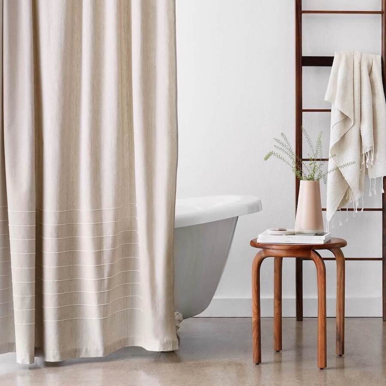 japandi design style organic shower curtain bathroom