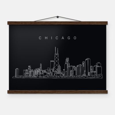 Chicago Skyline Art Print with Magnetic Wood Hanger - Dark