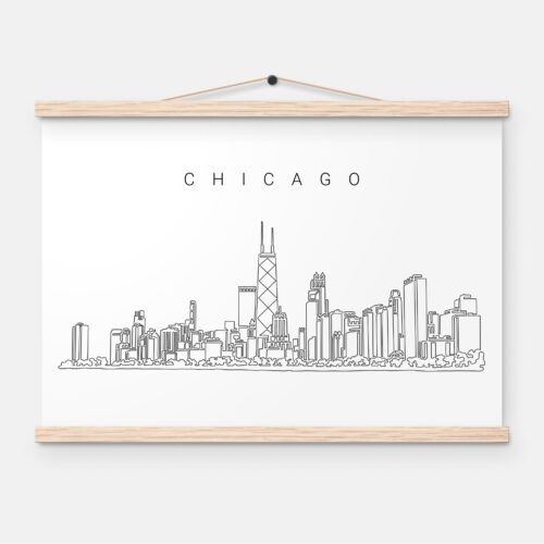 Chicago Skyline Art Print with Magnetic Wood Hanger - Light