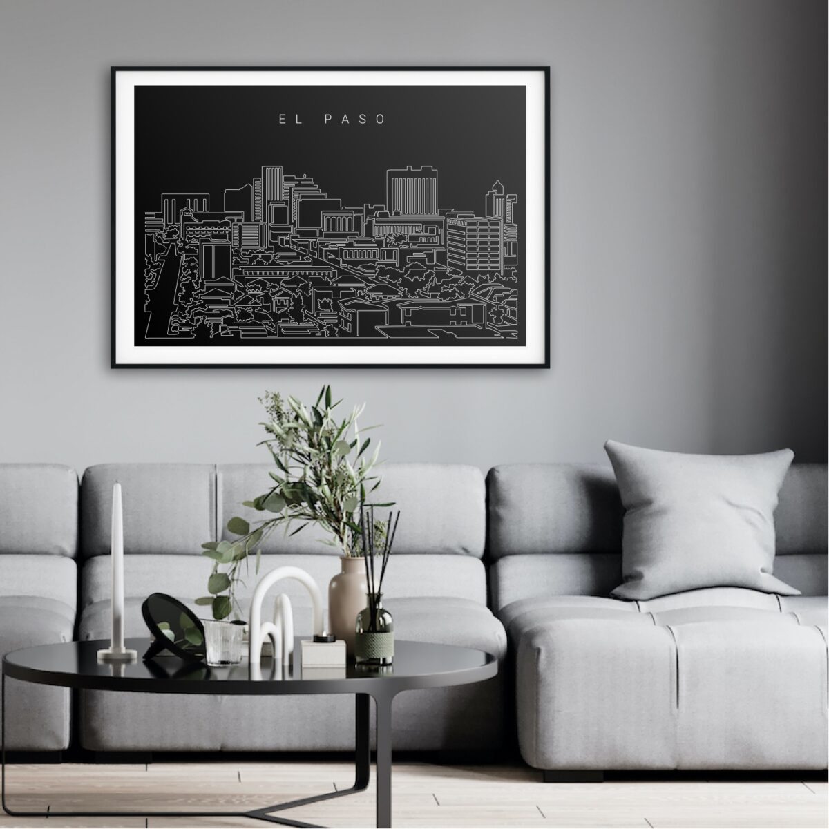 El Paso Skyline Art Print for Living Room - Dark