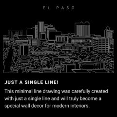 El Paso Skyline One Line Drawing Art - Dark